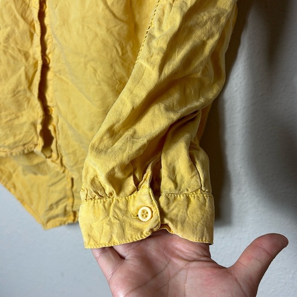 Cloth & Stone Button Down Shirt Eyelet Sleeve Top mustard yellow size M - Picture 6 of 11